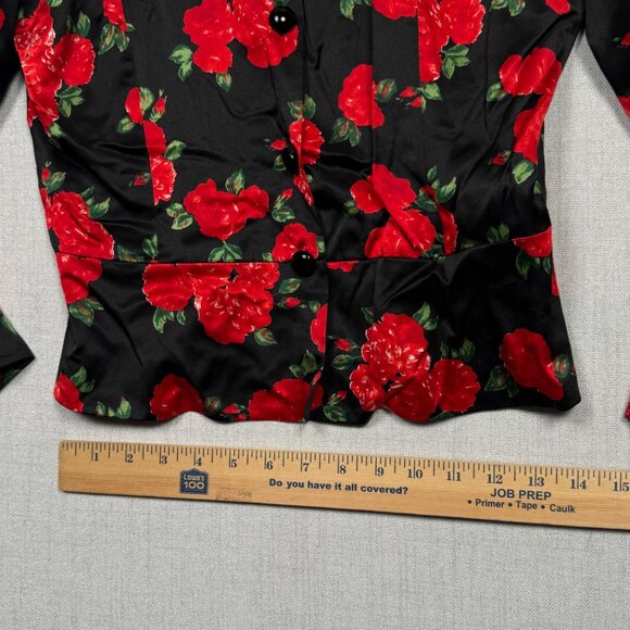 Vintage Saint Laurent Rive Gauche Floral Blazer Black Red Peplum Size 42 - Picture 6 of 8